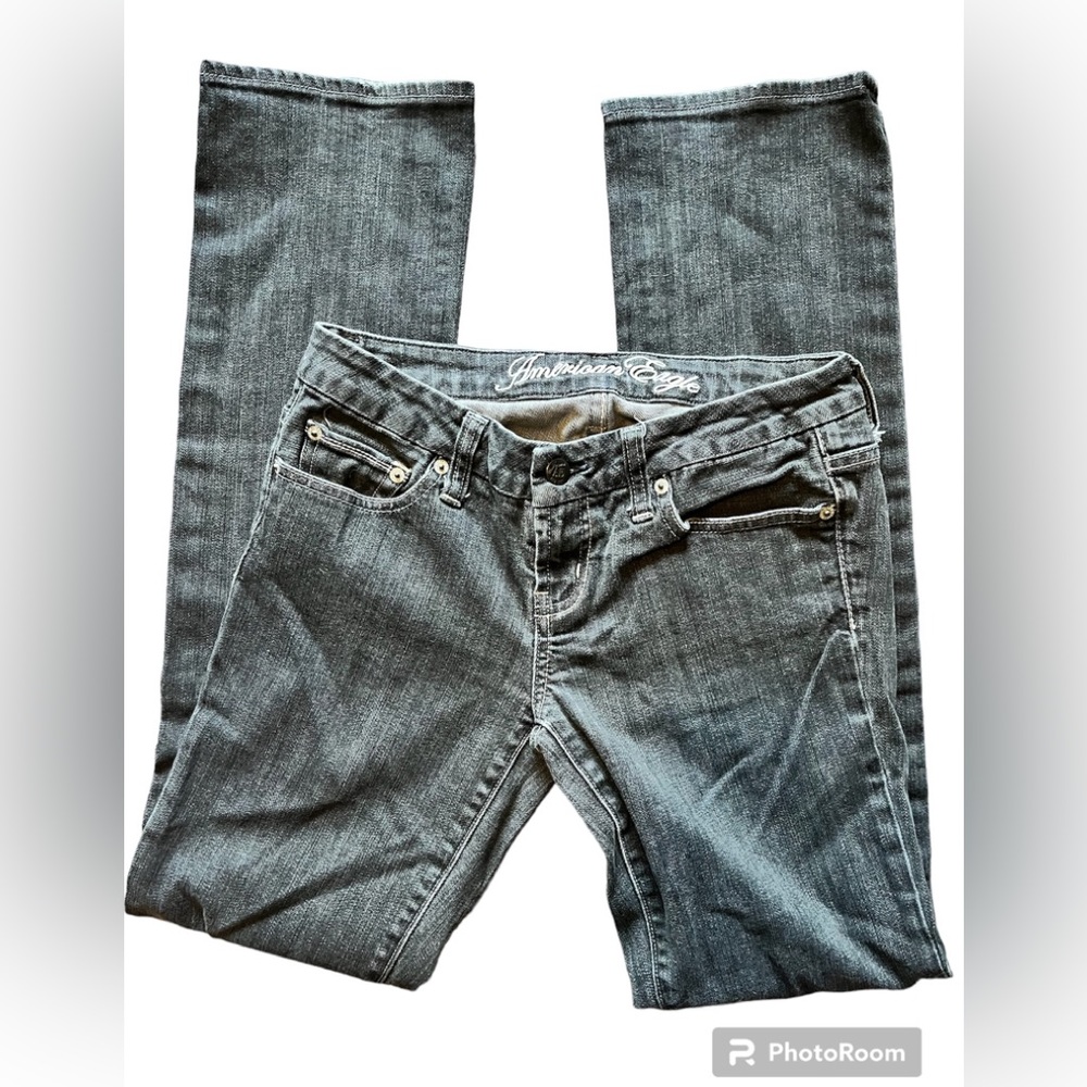American Eagle 77 Straight Leg Gray Jeans GUC sz 2